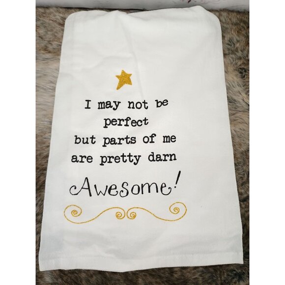 Girlfriends Flour Sack Towel With‎ "I May Not Be Perfect" Quote & Gold Star - Picture 1 of 4